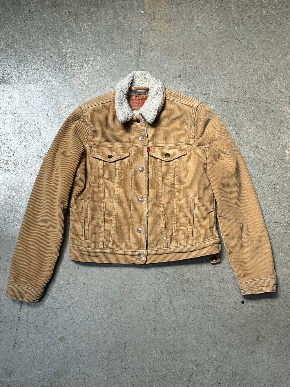 Women's Levi's Sherpa Lined Corduroy Jacket Tan Small (Pre-Owned)